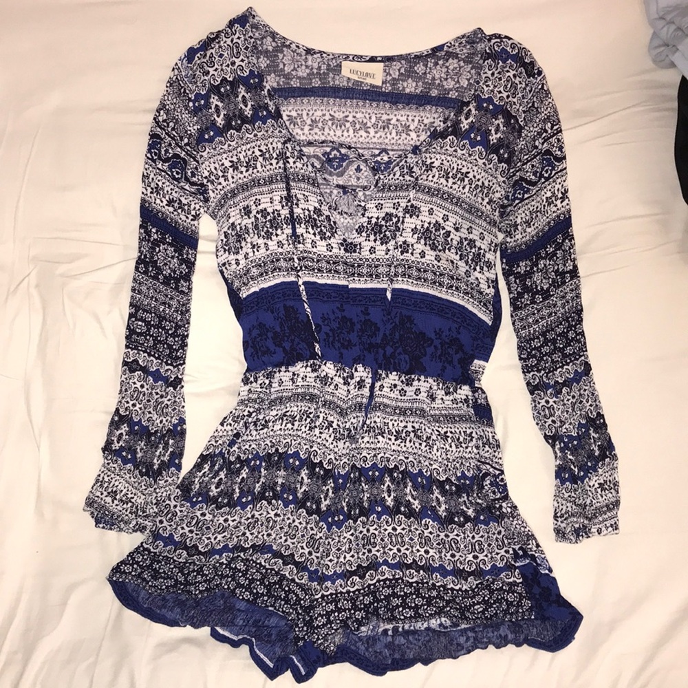 Blue/White Long sleeve Romper
